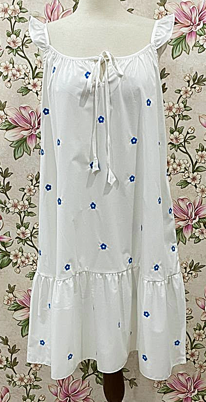 SoieRose White Bluebell Floral 100% Cotton Victorian Cottagecore Nightgown - SR-1291