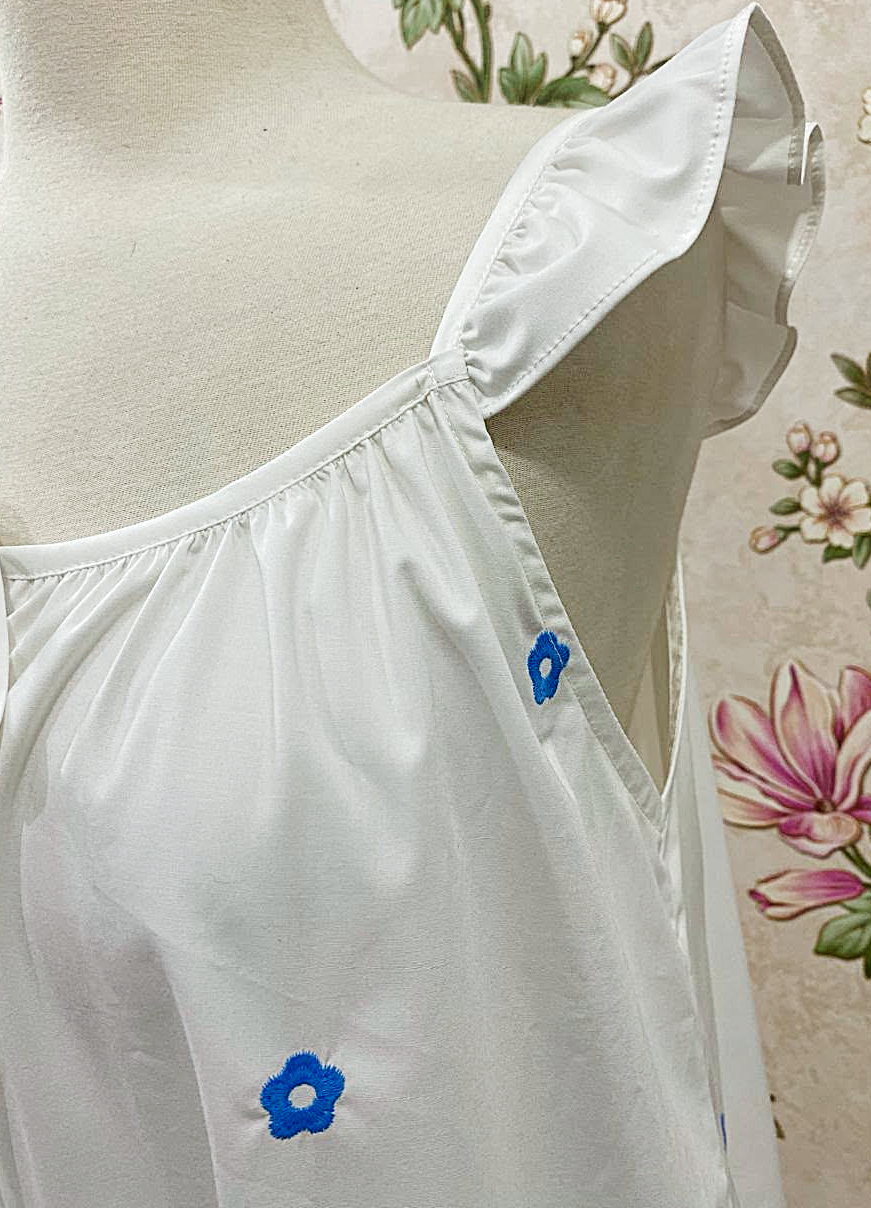 SoieRose White Bluebell Floral 100% Cotton Victorian Cottagecore Nightgown - SR-1291
