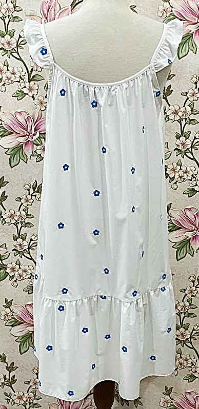 SoieRose White Bluebell Floral 100% Cotton Victorian Cottagecore Nightgown - SR-1291