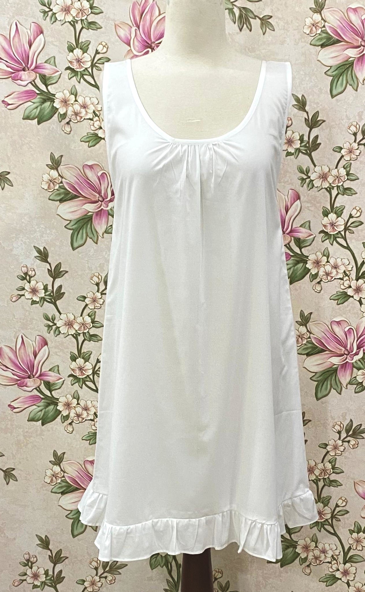 SoieRose White Cotton Matching Slip Nightgown | Victorian Underdress | Modesty Lining Slip | Ruffle Hem Cotton Chemise | Layering Slip Dress