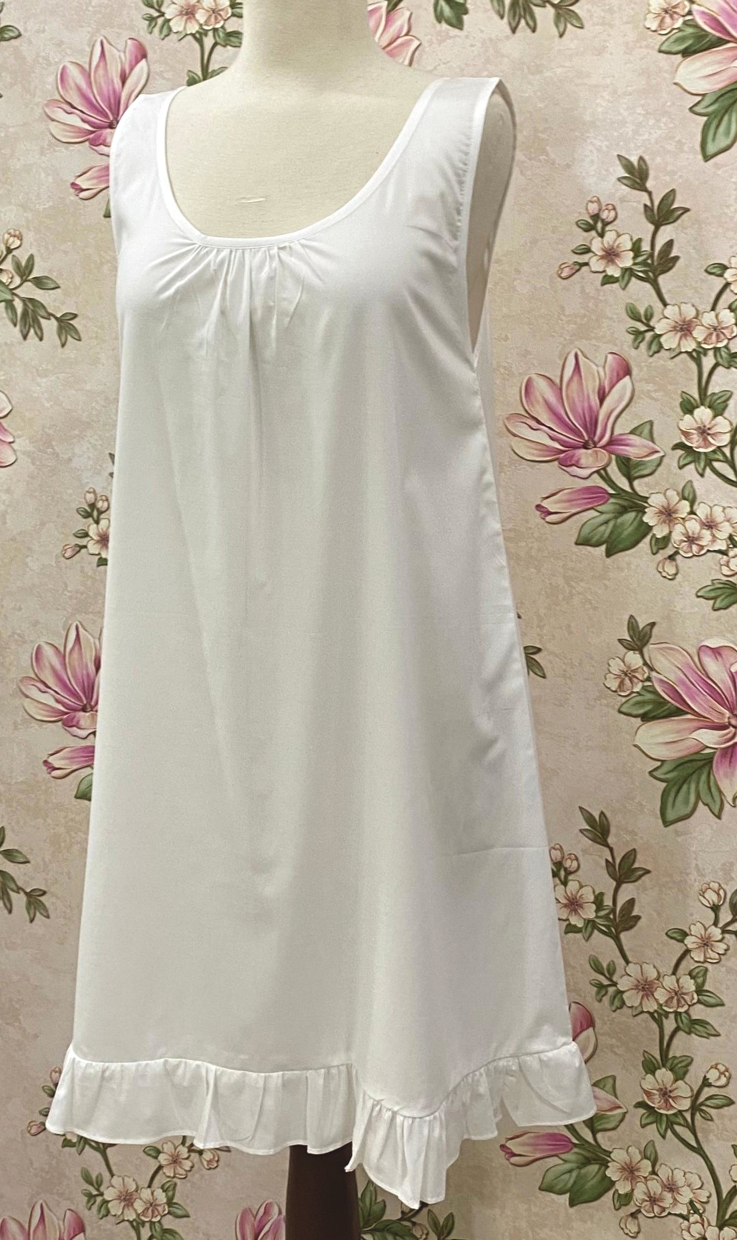 SoieRose White Cotton Matching Slip Nightgown | Victorian Underdress | Modesty Lining Slip | Ruffle Hem Cotton Chemise | Layering Slip Dress