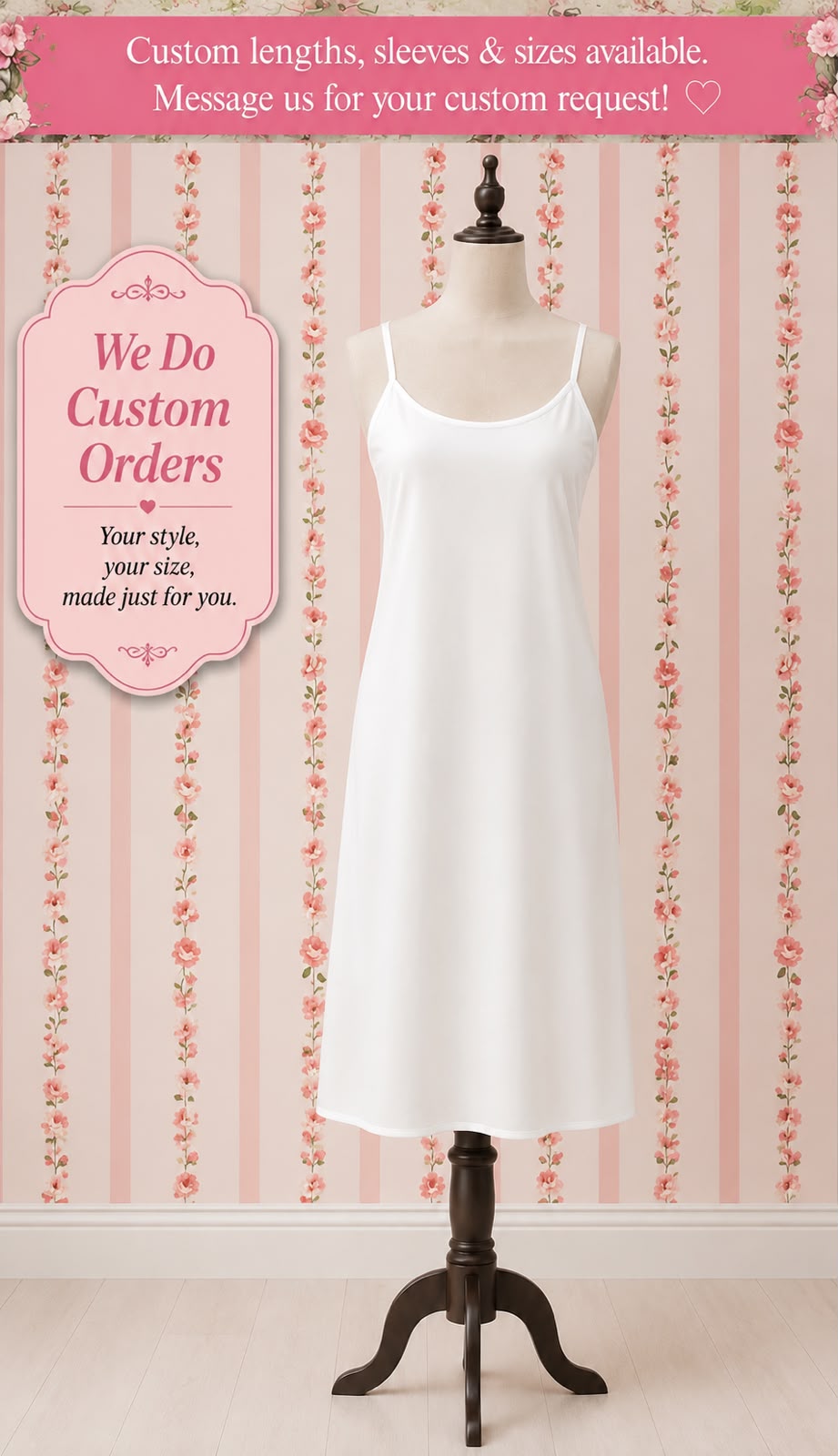 SoieRose White Cotton Matching Slip for Victorian Nightgown-100% Cotton Soft Modesty Layer- Bridal Sleepwear-SR-1268