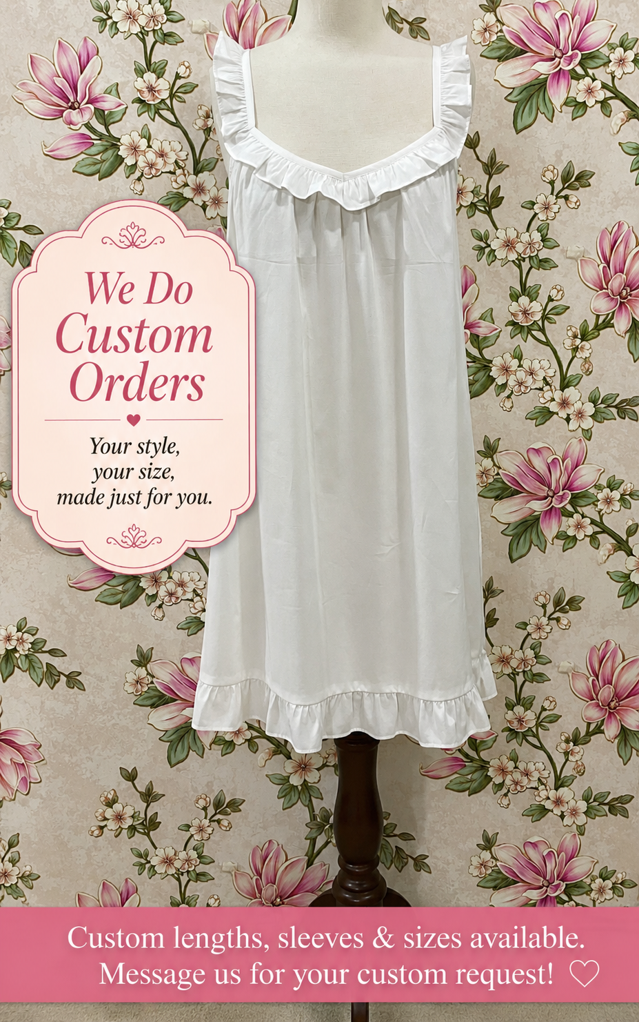 SoieRose White Cotton Victorian Nightgown Ruffle Chemise SR-1285