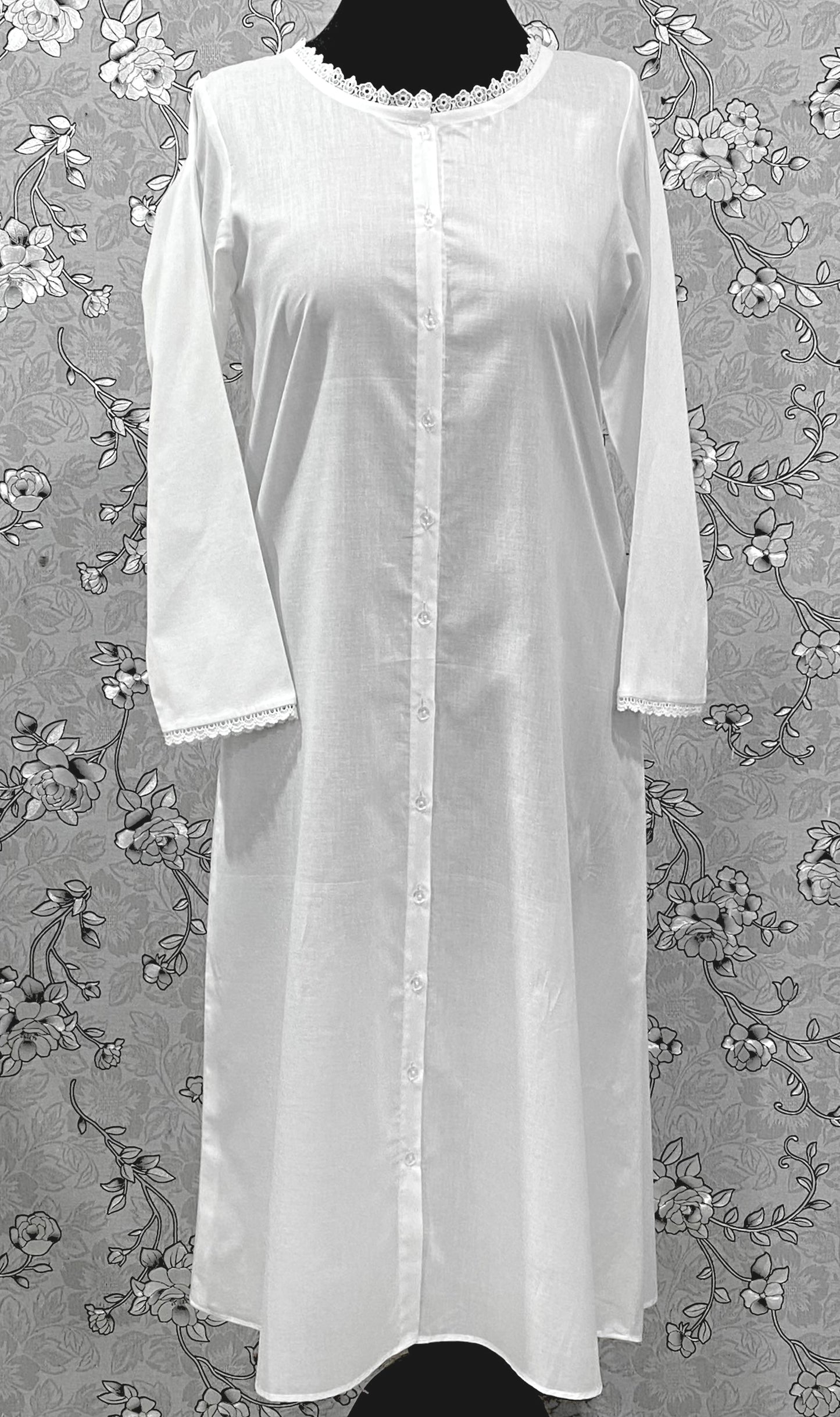 SoieRose 100% Cotton Victorian Nightgown with Button Front & Lace Trim – SR-1232