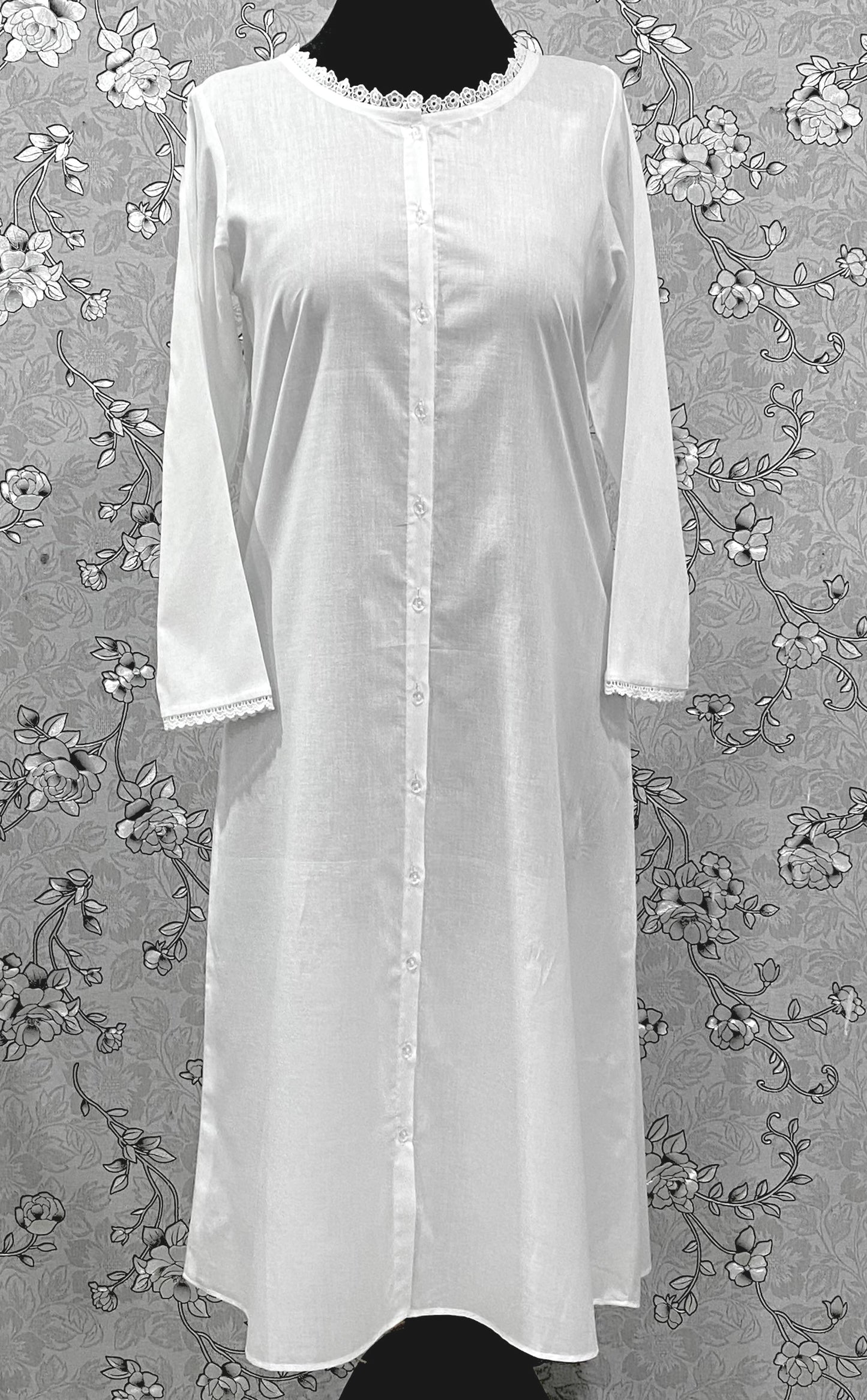 SoieRose 100% Cotton Victorian Nightgown with Button Front & Lace Trim – SR-1232
