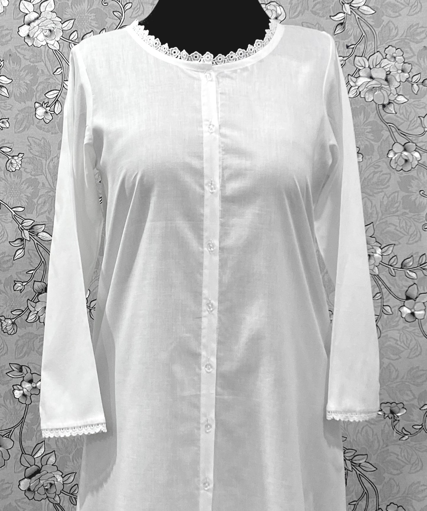 SoieRose 100% Cotton Victorian Nightgown with Button Front & Lace Trim – SR-1232