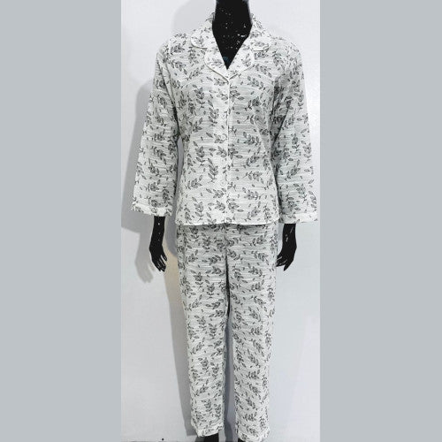 SoieRose White Floral Pajama Set - 100% Cotton - SR1075