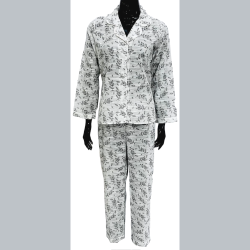 SoieRose White Floral Pajama Set - 100% Cotton - SR1075