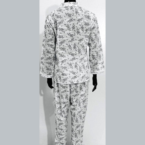 SoieRose White Floral Pajama Set - 100% Cotton - SR1075