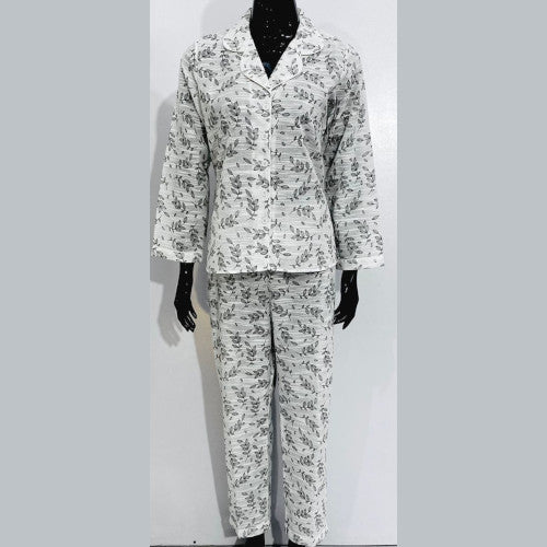 SoieRose White Floral Pajama Set - 100% Cotton - SR1075