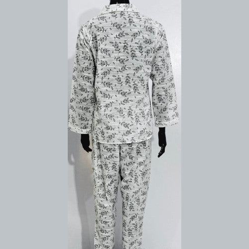 SoieRose White Floral Pajama Set - 100% Cotton - SR1075