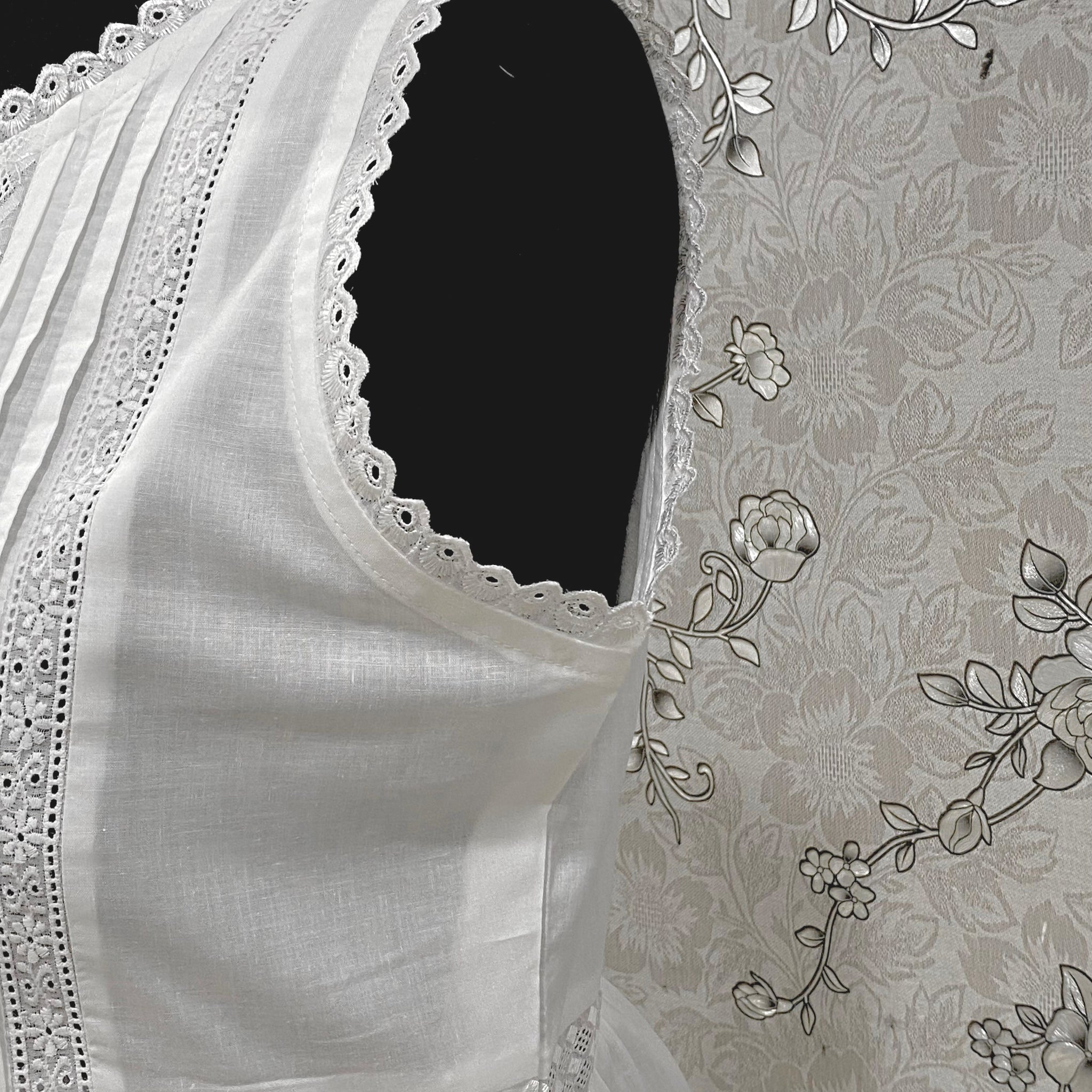 SoieRose White Victorian Cotton Nightgown – SR-1190 – Sleeveless Vintage Sleepwear with Lace Trim