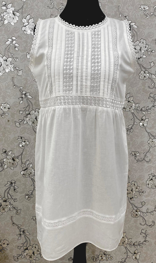 SoieRose White Victorian Cotton Nightgown – SR-1190 – Sleeveless Vintage Sleepwear with Lace Trim