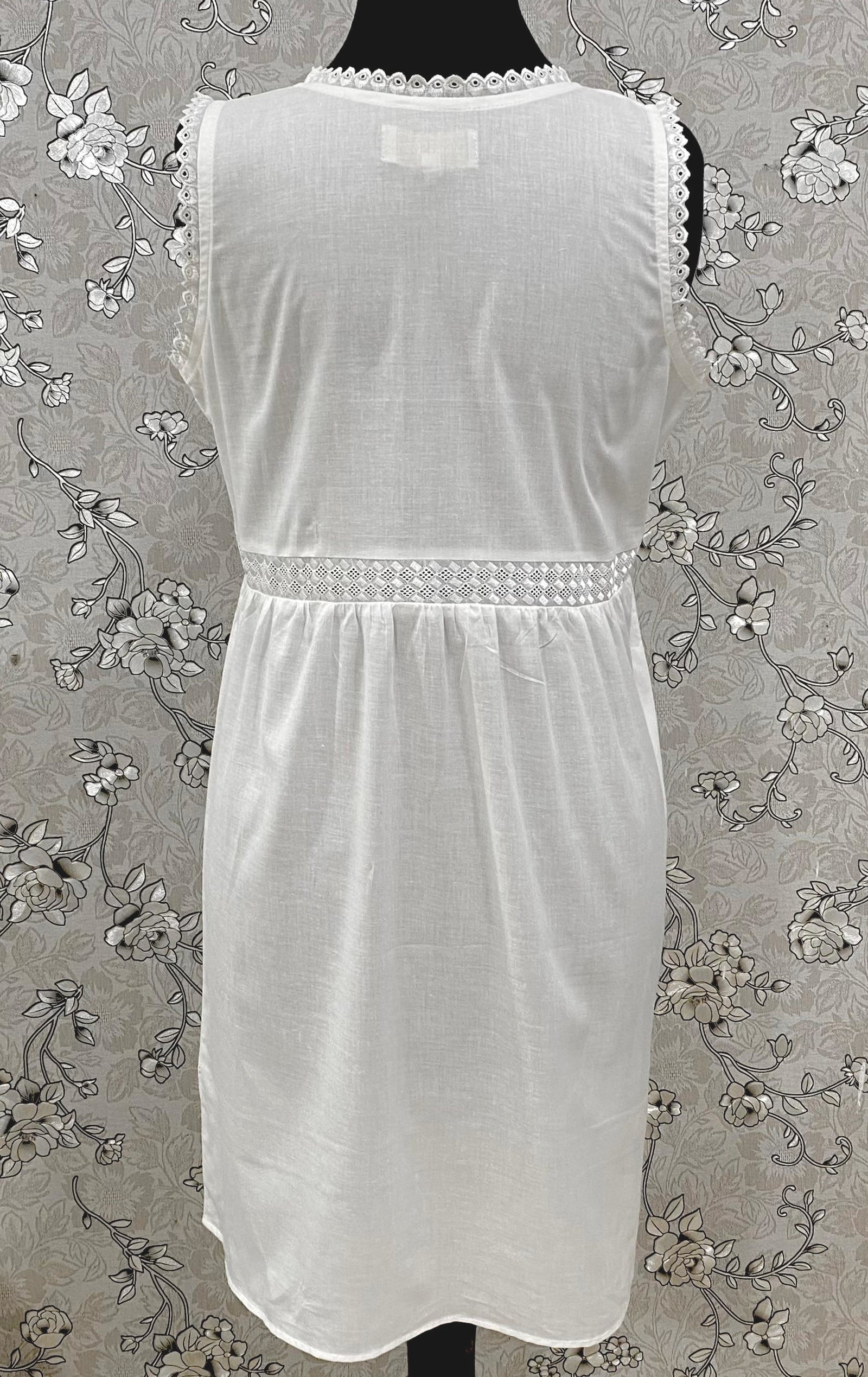 SoieRose White Victorian Cotton Nightgown – SR-1190 – Sleeveless Vintage Sleepwear with Lace Trim