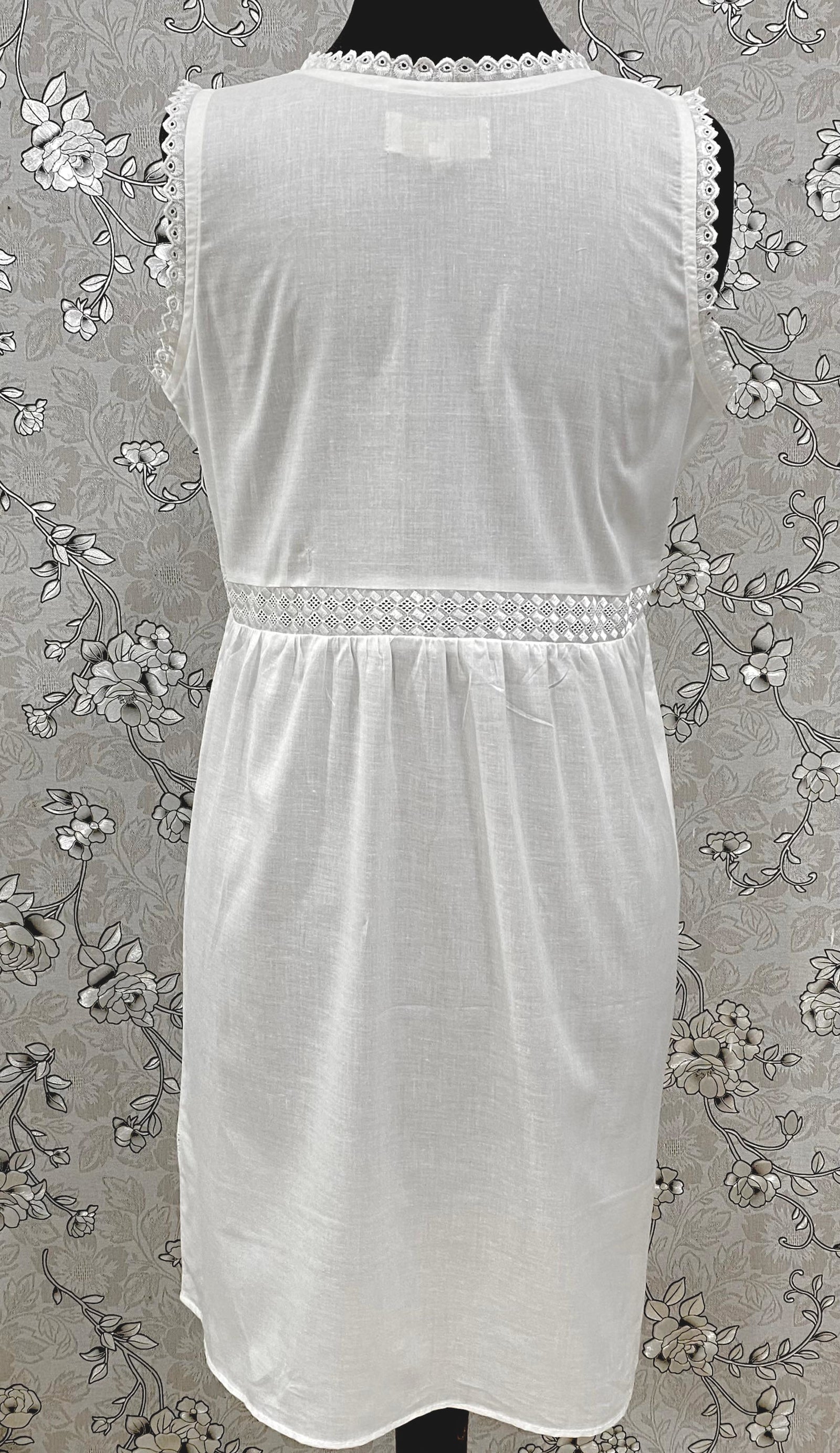 SoieRose White Victorian Cotton Nightgown – SR-1190 – Sleeveless Vintage Sleepwear with Lace Trim