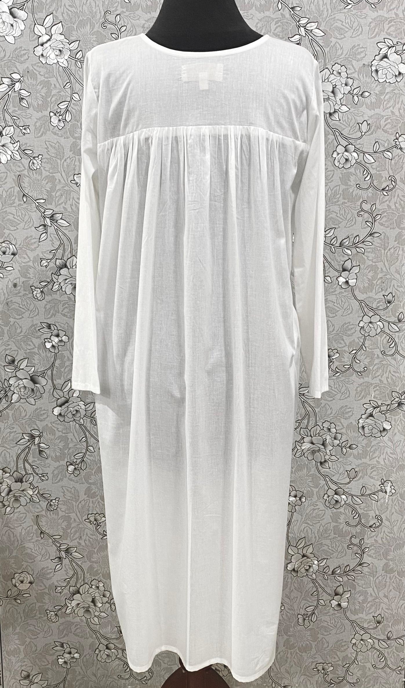 SoieRose White Victorian Cotton Nightgown – SR-1192 – Long Sleeve Sleepwear with Lace Trim and Button Front