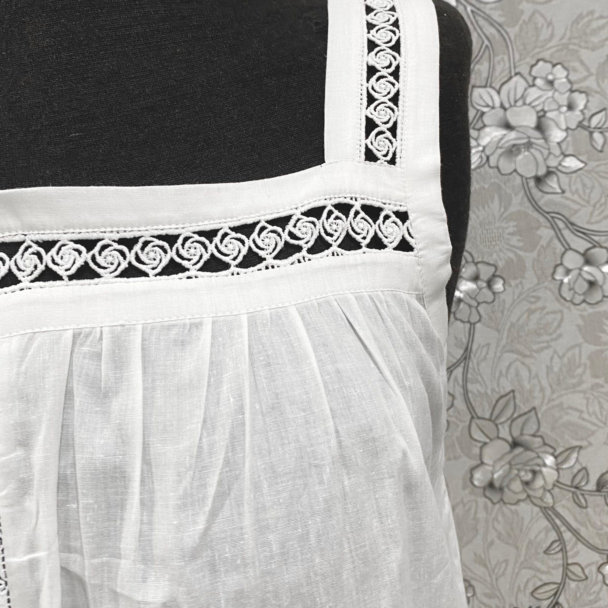 SoieRose White Victorian Cotton Nightgown – SR-1193 – Sleeveless Vintage Nightdress with Lace Straps