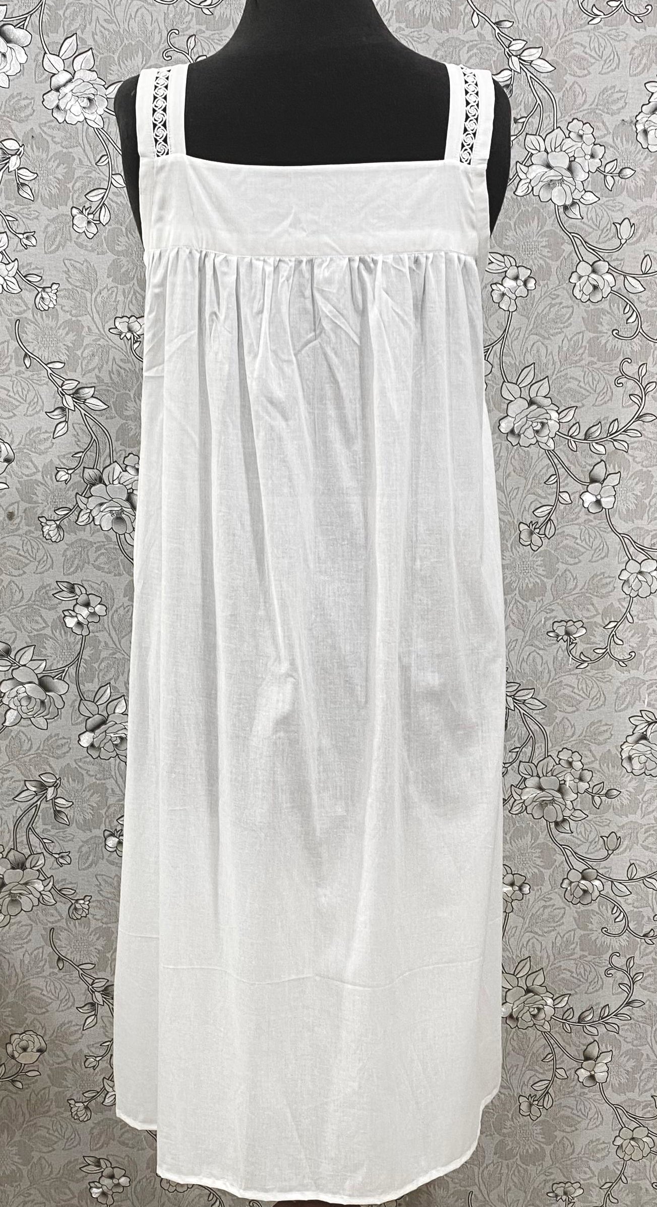 SoieRose White Victorian Cotton Nightgown – SR-1193 – Sleeveless Vintage Nightdress with Lace Straps