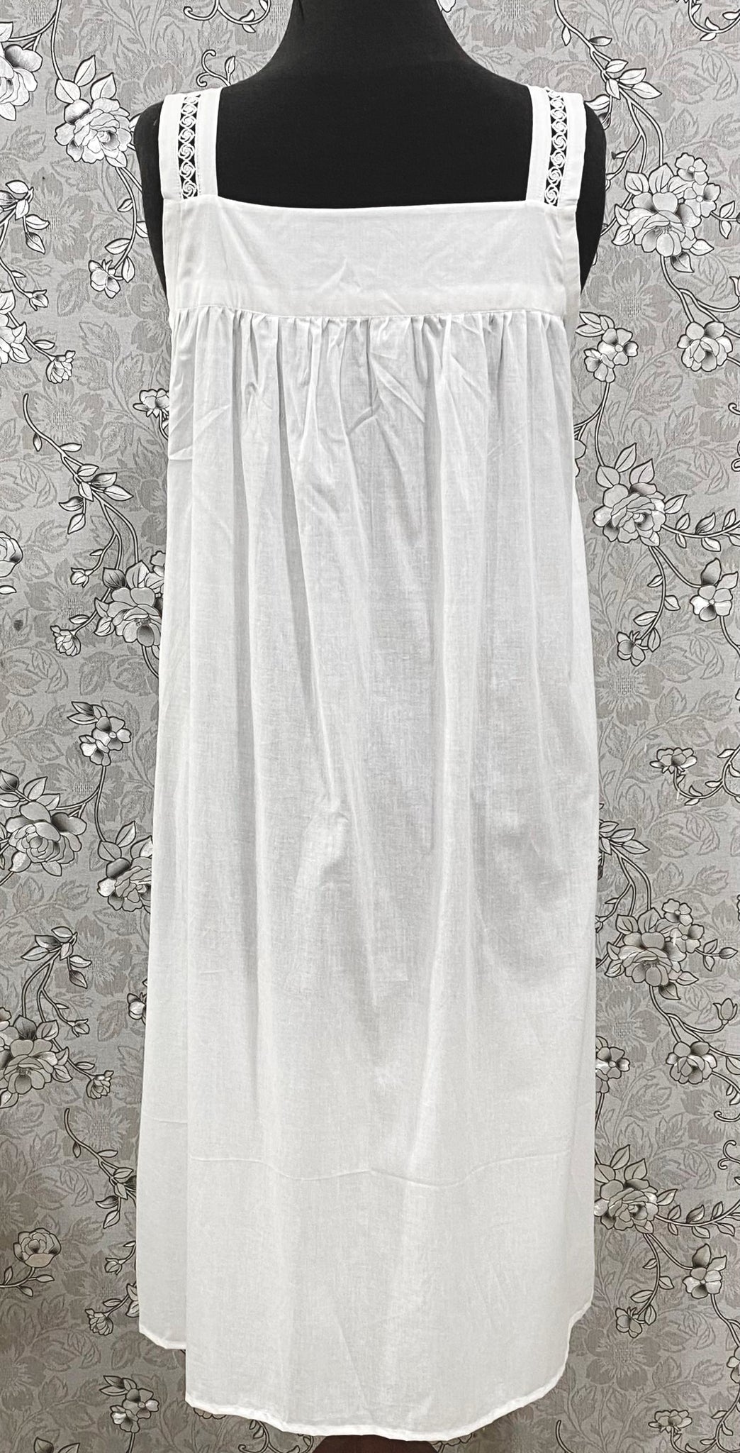 SoieRose White Victorian Cotton Nightgown – SR-1193 – Sleeveless Vintage Nightdress with Lace Straps
