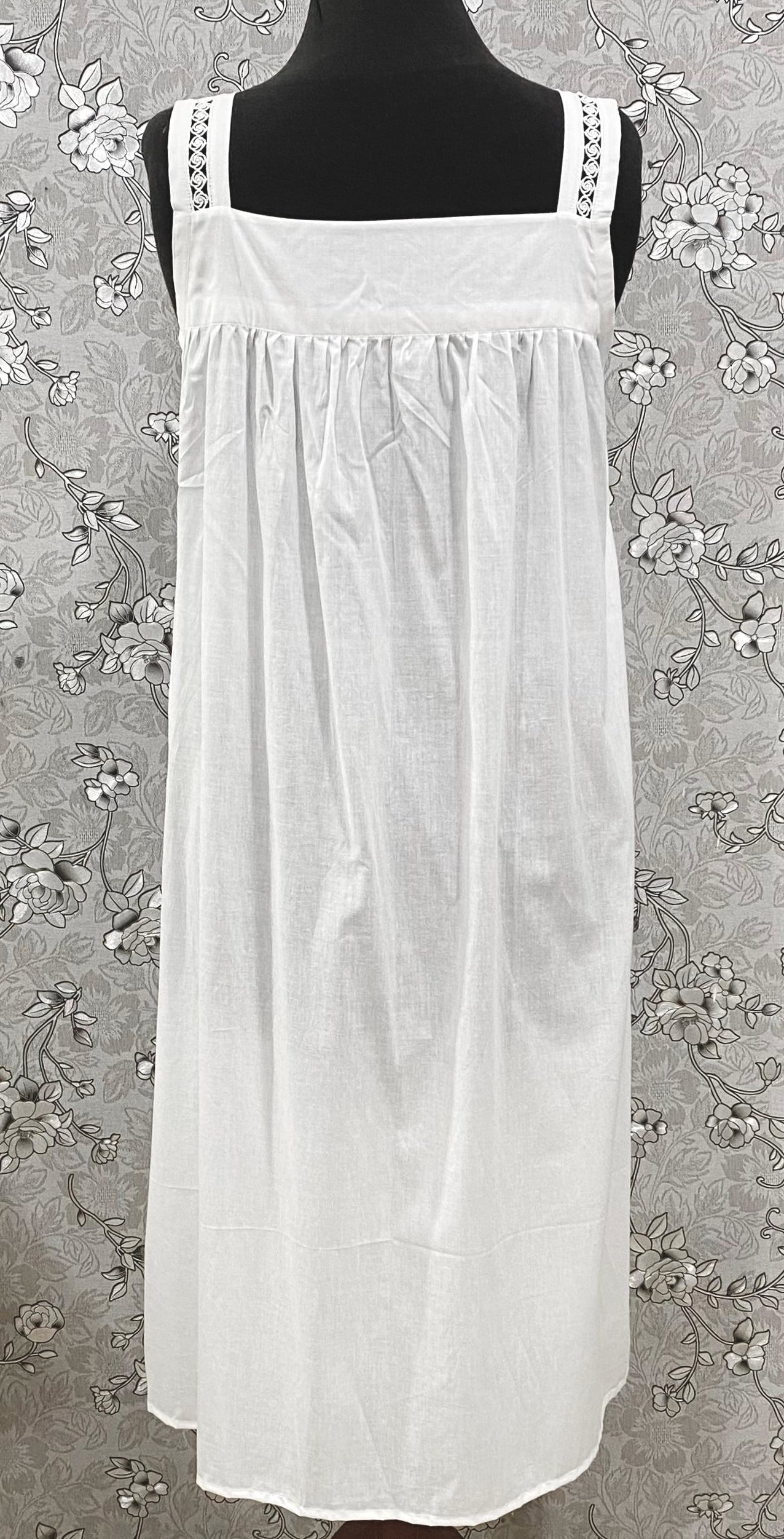 SoieRose White Victorian Cotton Nightgown – SR-1193 – Sleeveless Vintage Nightdress with Lace Straps