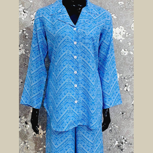 SoieRose Women's 100% Cotton Misty Blue Print Pajama Set - SR-1065