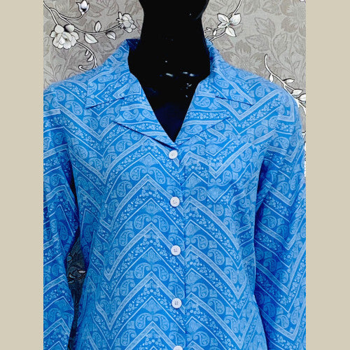 SoieRose Women's 100% Cotton Misty Blue Print Pajama Set - SR-1065
