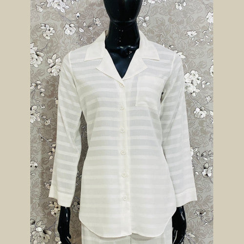 SoieRose Women's 100% Cotton White Self-Stripe Pajama Set - SR-1067