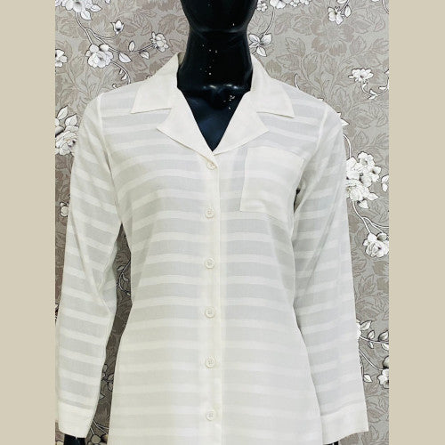 SoieRose Women's 100% Cotton White Self-Stripe Pajama Set - SR-1067