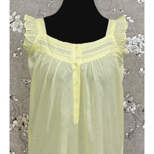 SoieRose Women's Light Yellow Victorian Nightgown – 100% Cotton - SR1116