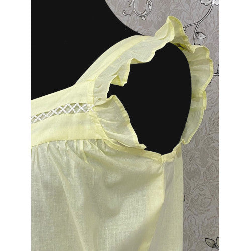 SoieRose Women's Light Yellow Victorian Nightgown – 100% Cotton - SR1116