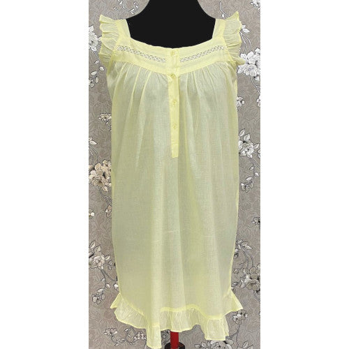 SoieRose Women's Light Yellow Victorian Nightgown – 100% Cotton - SR1116