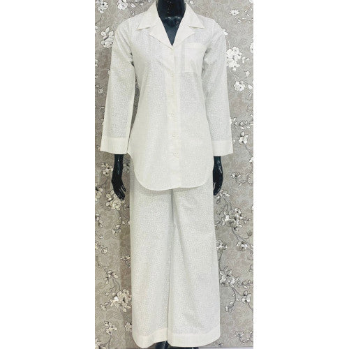 SoieRose Women's Pajama Set – 100% Cotton Self-Print in White
