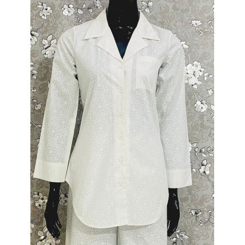 SoieRose Women's Pajama Set – 100% Cotton Self-Print in White
