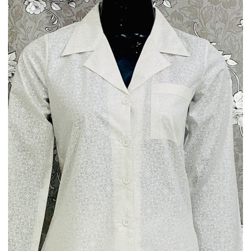 SoieRose Women's Pajama Set – 100% Cotton Self-Print in White