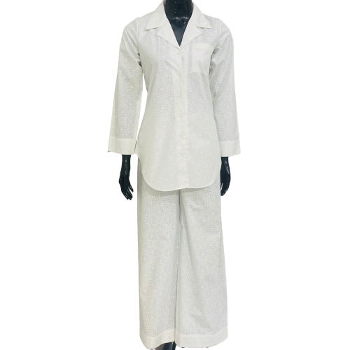 SoieRose Women's Pajama Set – 100% Cotton Self-Print in White