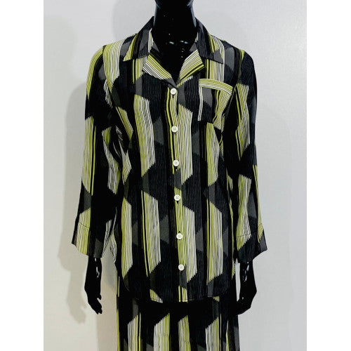 SoieRose Women's Pajama Set – Linen Black Yellow Print  - SR1063