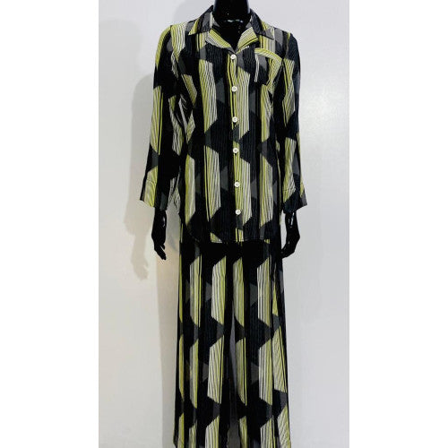 SoieRose Women's Pajama Set – Linen Black Yellow Print  - SR1063