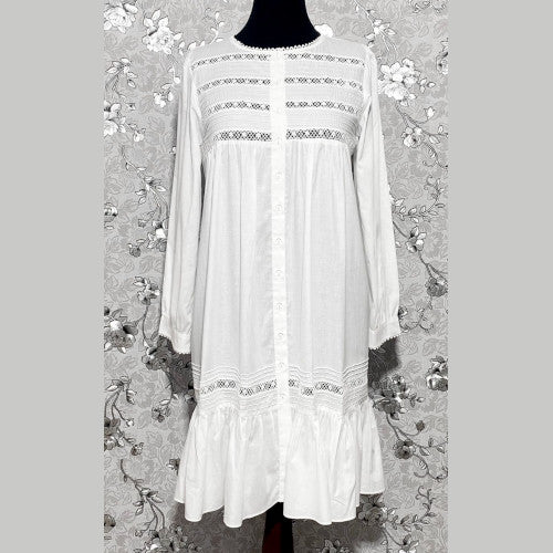 SoieRose 100% White Cotton  Long Sleeves Victorian Nightgown - SR-1022
