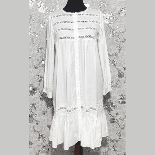 SoieRose 100% White Cotton  Long Sleeves Victorian Nightgown - SR-1022