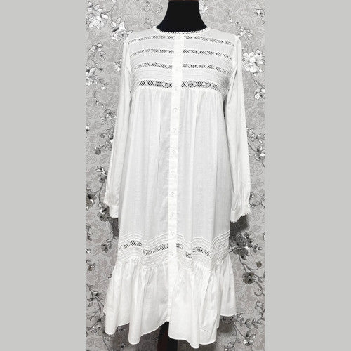SoieRose 100% White Cotton  Long Sleeves Victorian Nightgown - SR-1022
