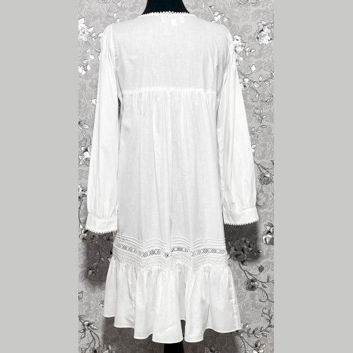 SoieRose 100% White Cotton  Long Sleeves Victorian Nightgown - SR-1022
