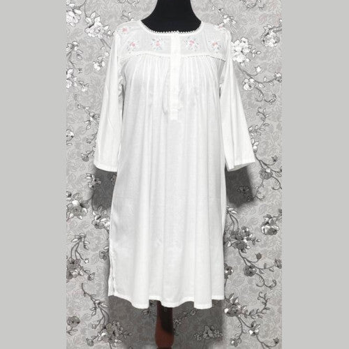 SoieRose 100% White Cotton Long Sleeves Victorian Nightgown with Embroidery - SR-1023
