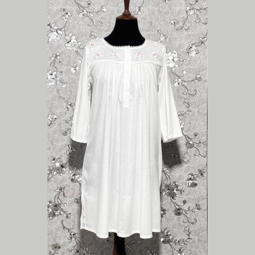 SoieRose 100% White Cotton Long Sleeves Victorian Nightgown with Embroidery - SR-1023