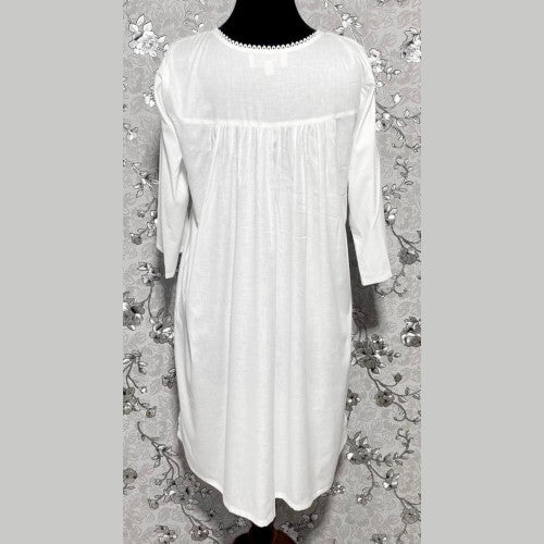 SoieRose 100% White Cotton Long Sleeves Victorian Nightgown with Embroidery - SR-1023