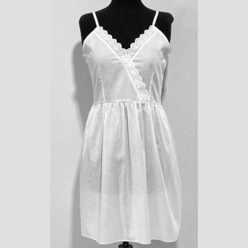 SoieRose White 100% Cotton Spaghetti Strap V-neck Victorian Nightgown SR-1008