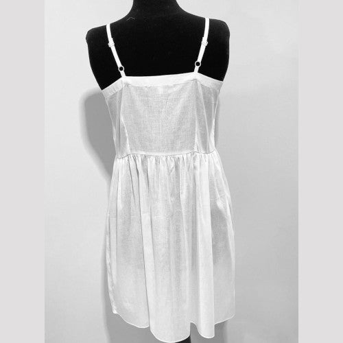 SoieRose White 100% Cotton Spaghetti Strap V-neck Victorian Nightgown SR-1008