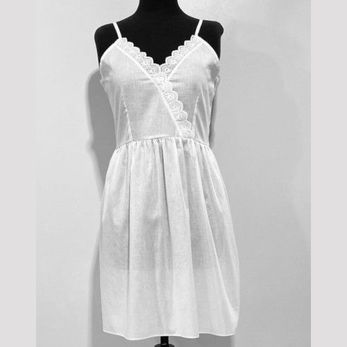 SoieRose White 100% Cotton Spaghetti Strap V-neck Victorian Nightgown SR-1008