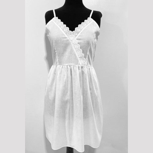 SoieRose White 100% Cotton Spaghetti Strap V-neck Victorian Nightgown SR-1008