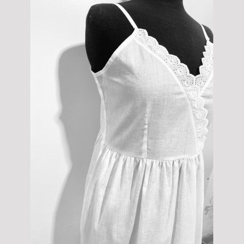 SoieRose White 100% Cotton Spaghetti Strap V-neck Victorian Nightgown SR-1008