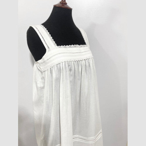 SoieRose White 100% Cotton Strappy Victorian Nightgown - SR-1012